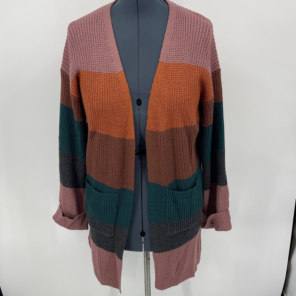 REBORN J Colorblock Open Front Cardigan Sweater WOMENS SIZE S